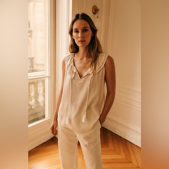 Kate Spade New York Tops - Kate Spade New York Silk Ruffle Tassel V-Neck Sleeveless Blouse Top Size S